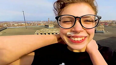 Outdoor Public Sex on the Roof of a High rise Building - POV