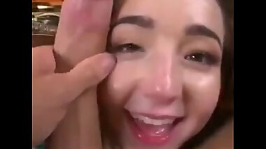 Crazy sexy teen suck my big cock and get slapped with it