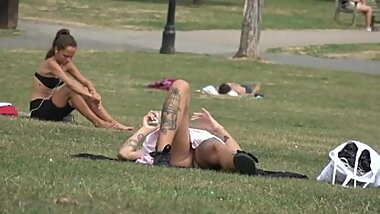 Teenager exhibitionist filmed at the distance in park