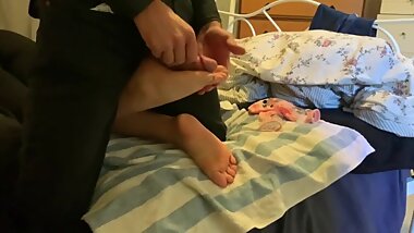 Massaging, tickling and cumming on sexy size 6 teen feet