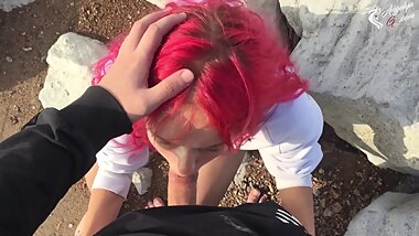 Girl Sucking Dick Outside and Cum in Mouth