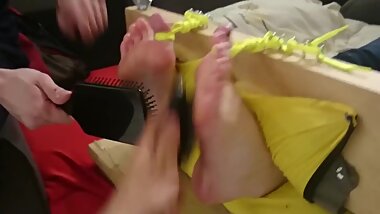 Tied up feet tickling