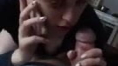 Russian girl talking with mama and giving blowjob