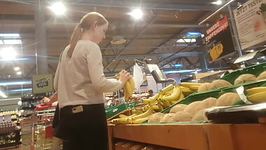 Teen in black jeans tight ass shopping