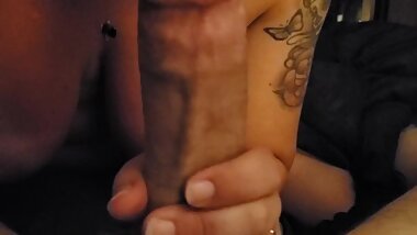 Stepdaughter gives stepdad sloppy blowjob