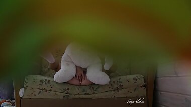 Hidden camera. Teen stepsister wants to fuck. Playing with favorite toy and masturbating ass