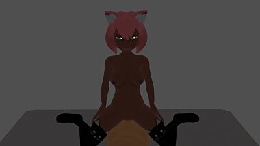 Ebony Neko Rides Cock