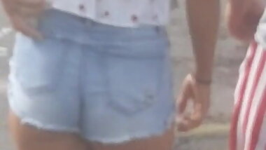 Jean cut-off shorts fine ass blonde Girl