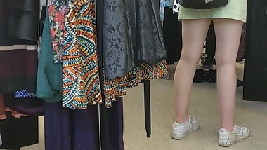 Full size black panties under skirt