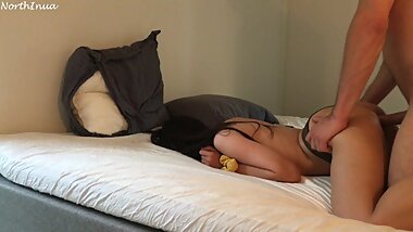 Girlfriend interrupted with toys while playing on her phone - doggy and creampie. Real Amateur