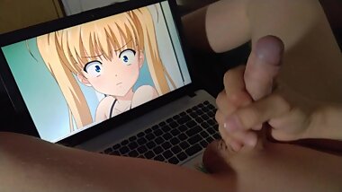 Hot guy watches hentai jerk off big dick and moans with pleasure cums a lot of cum