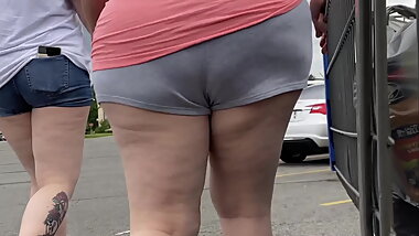 Thick milf in shorts shorts showing vpl and cheeks