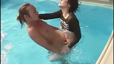 Girl fucked with boots in the swimming pool