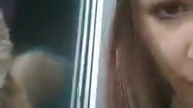 teen downblouse with nice cat