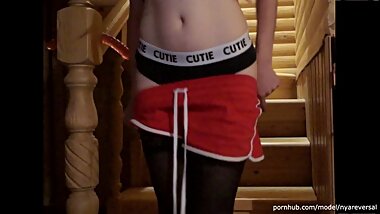 Masturbate and suck toys on the stairs at night