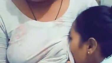 Indian lesbian daughter sucking mom's boobs