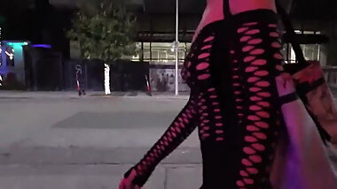 Gothic Slutty Fishnet Dress, Nipple And Topless Flashing!