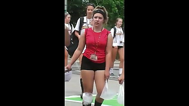 Thick girl in tiny black volleyball shorts