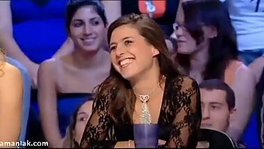 French girl showing her ass on TV